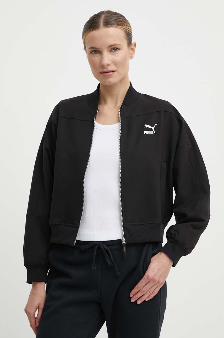 Puma geaca bomber Classics Shiny Bomber femei, culoarea negru, de tranzitie, 623696