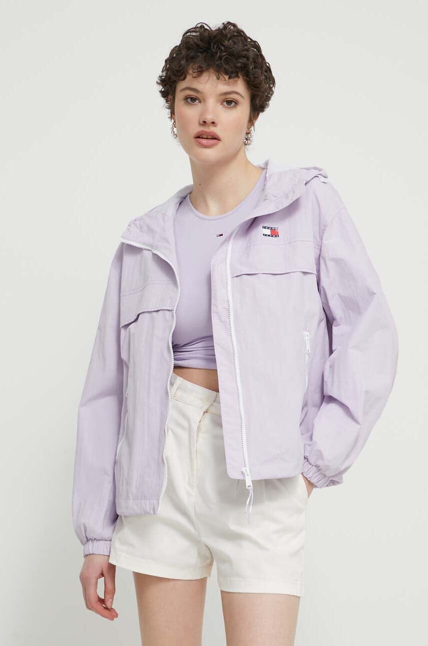 Tommy Jeans geacă femei, culoarea violet, de tranziție DW0DW17747