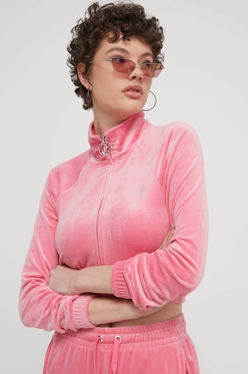 Juicy Couture bluză din velur culoarea roz, cu imprimeu