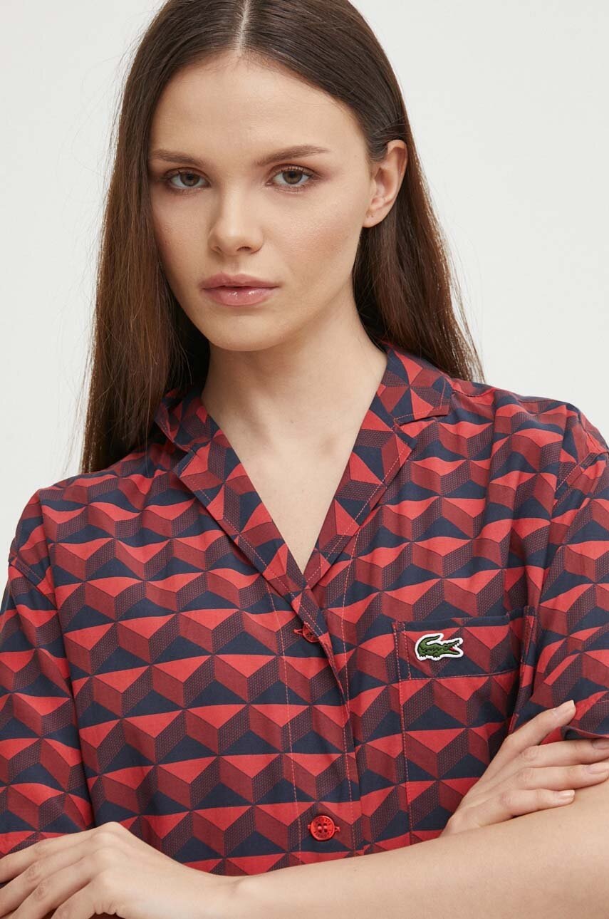 

Риза Lacoste дамска в червено със свободна кройка с класическа яка, Червен