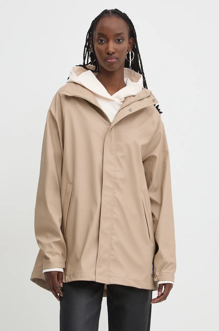 Herschel geaca de ploaie femei, culoarea bej, de tranzitie