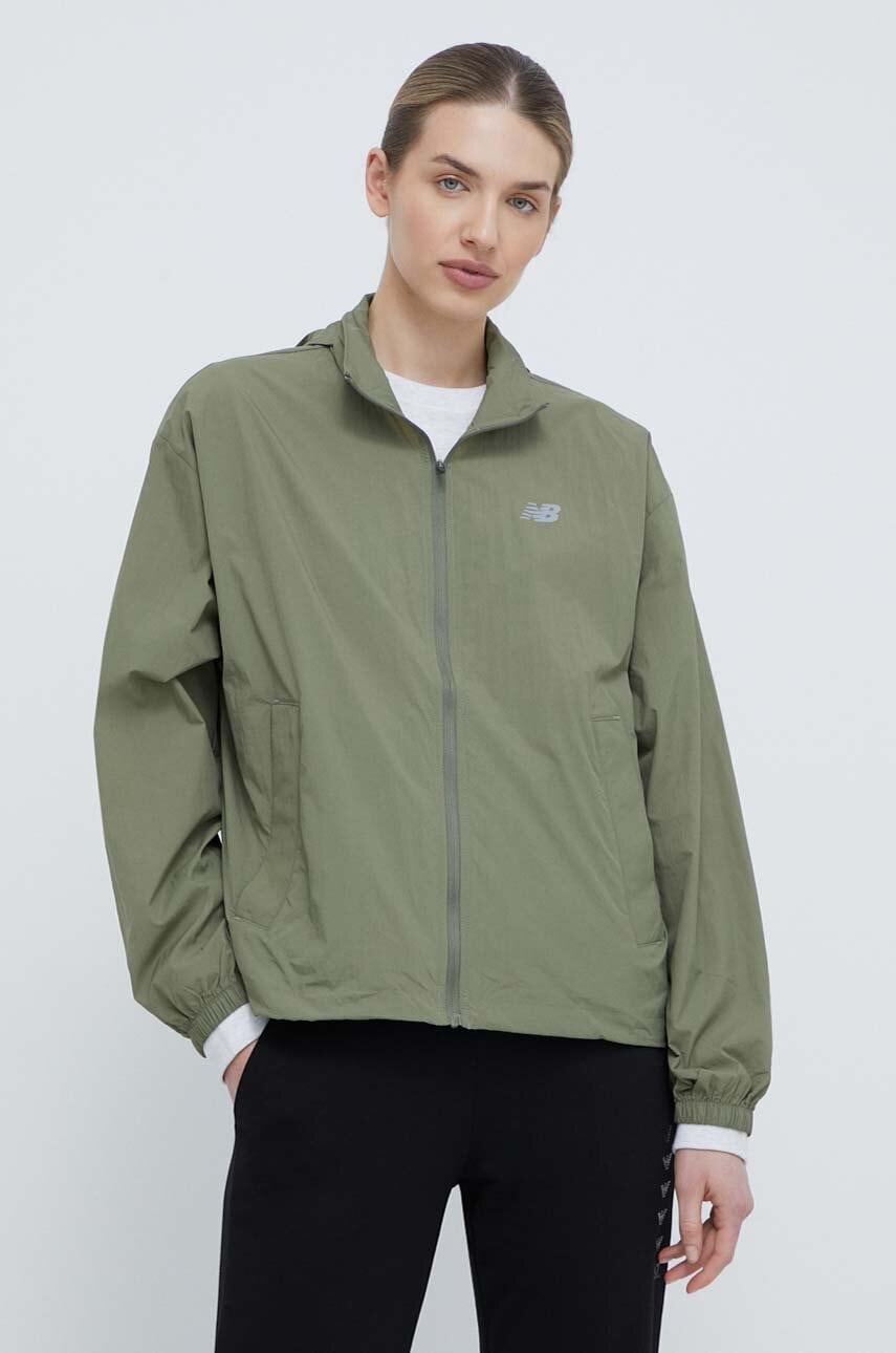 New Balance geaca femei, culoarea verde, de tranzitie, oversize, WJ41553DEK