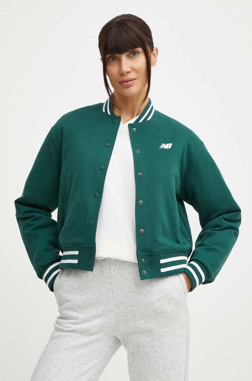 New Balance geaca bomber femei, culoarea verde, de tranzitie, oversize, WJ41509NWG