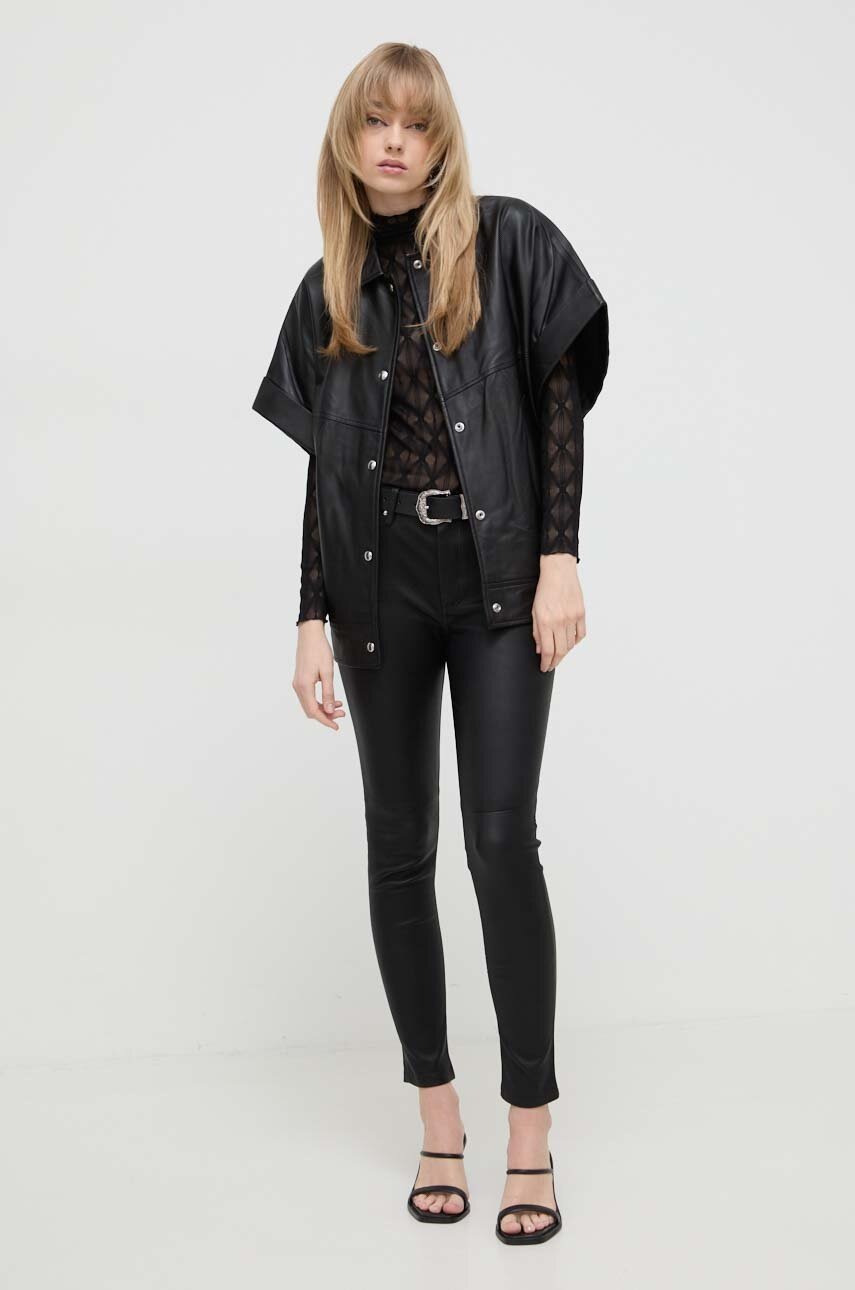 Δερμάτινο πουκάμισο IRO χρώμα: μαύρο φωτογραφία