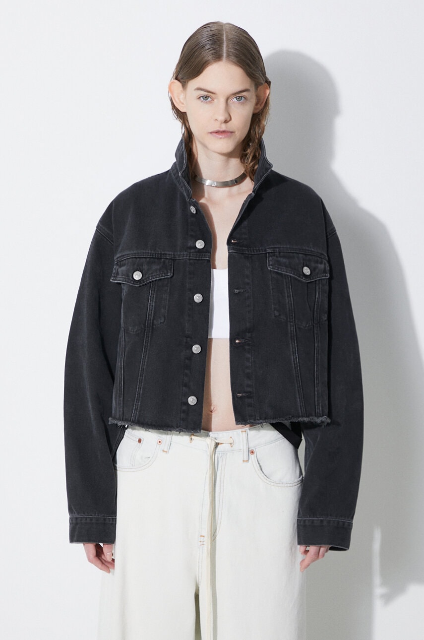 MM6 Maison Margiela geacă din denim femei, culoarea negru, de tranziție, oversized, S52AM0285 MM6 Maison Margiela geacă din denim femei, culoarea negru, de tranziție, oversized, S52AM0285