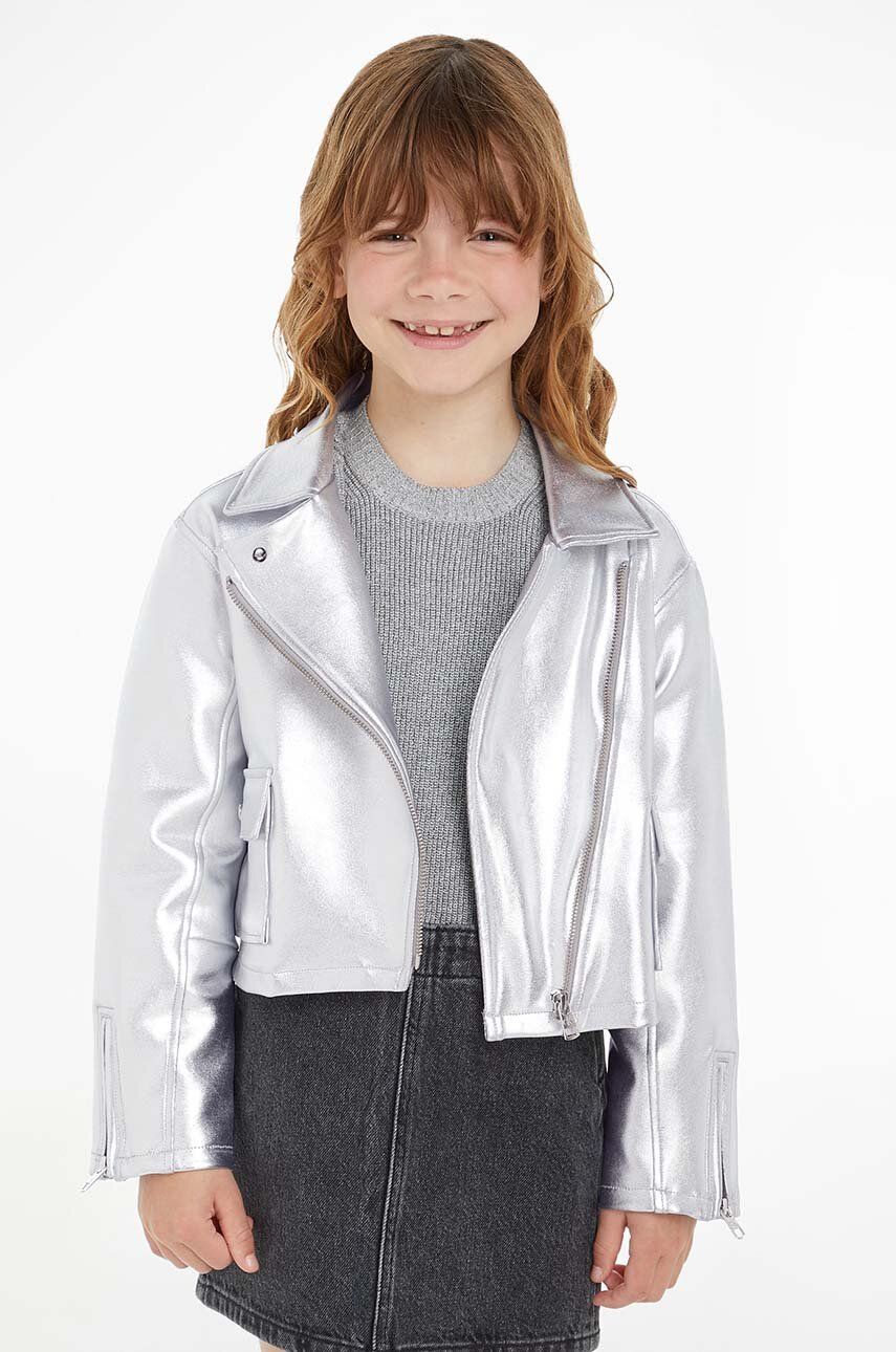 Levně Dětská bunda Calvin Klein Jeans stříbrná barva