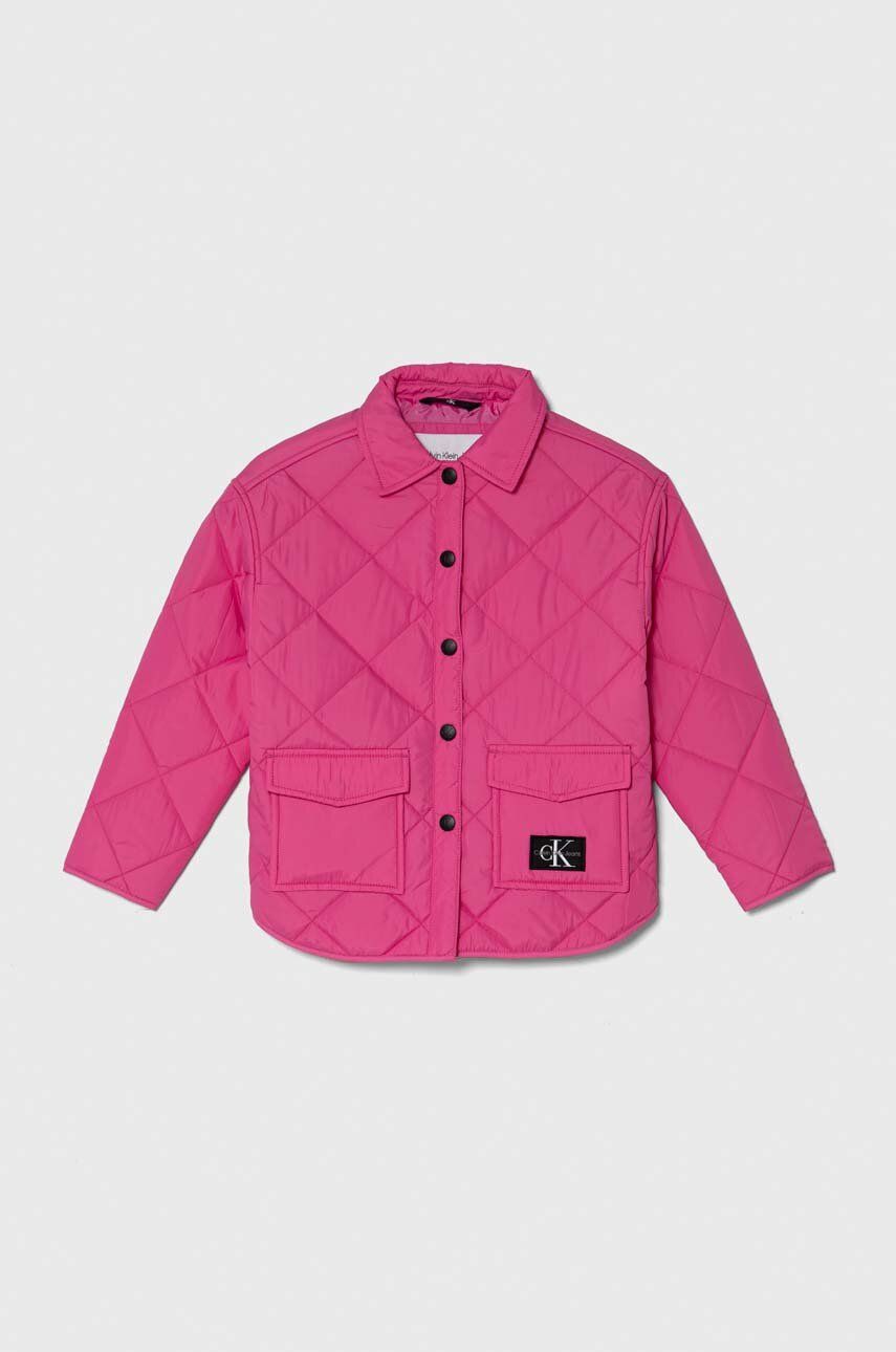 Levně Dětská bunda Calvin Klein Jeans růžová barva