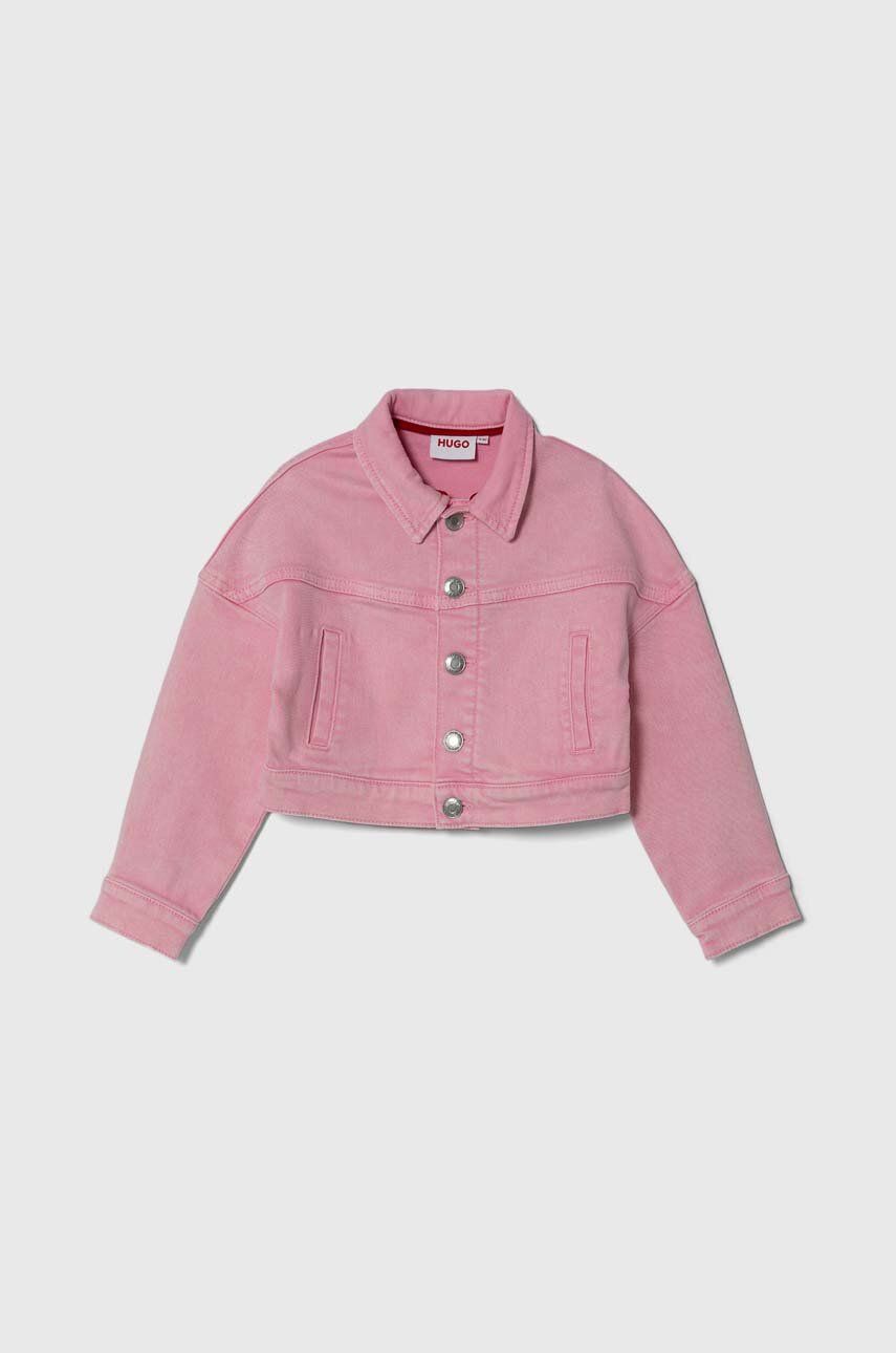 Levně Dětská riflová bunda HUGO růžová barva