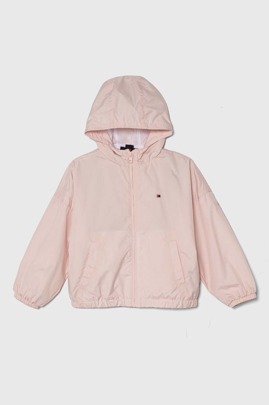 Levně Dětská bunda Tommy Hilfiger růžová barva