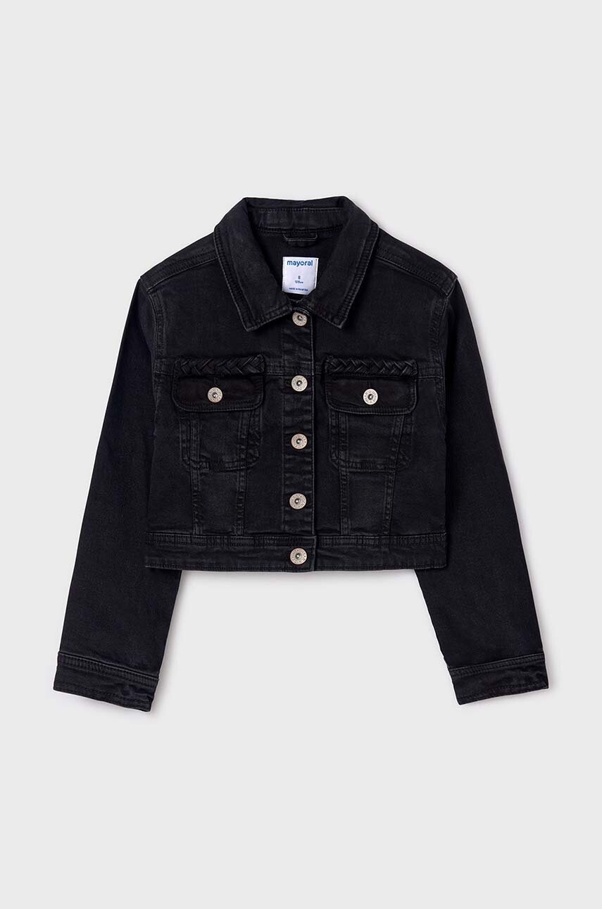 Дитяча джинсова куртка Mayoral колір чорний Дитяча джинсова куртка Mayoral колір чорний