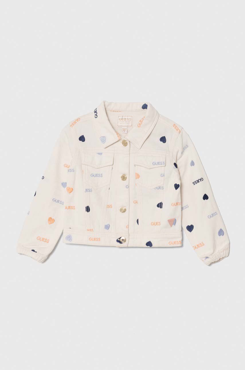 E-shop Dětská riflová bunda Guess béžová barva