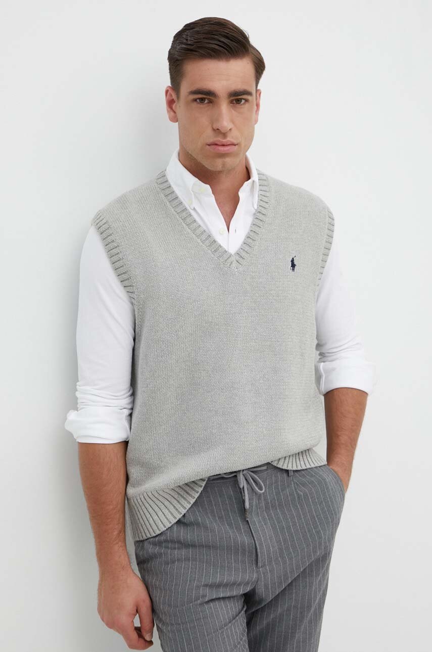 

Памучен елек Polo Ralph Lauren в сиво от топла материя 710A33366, Сив