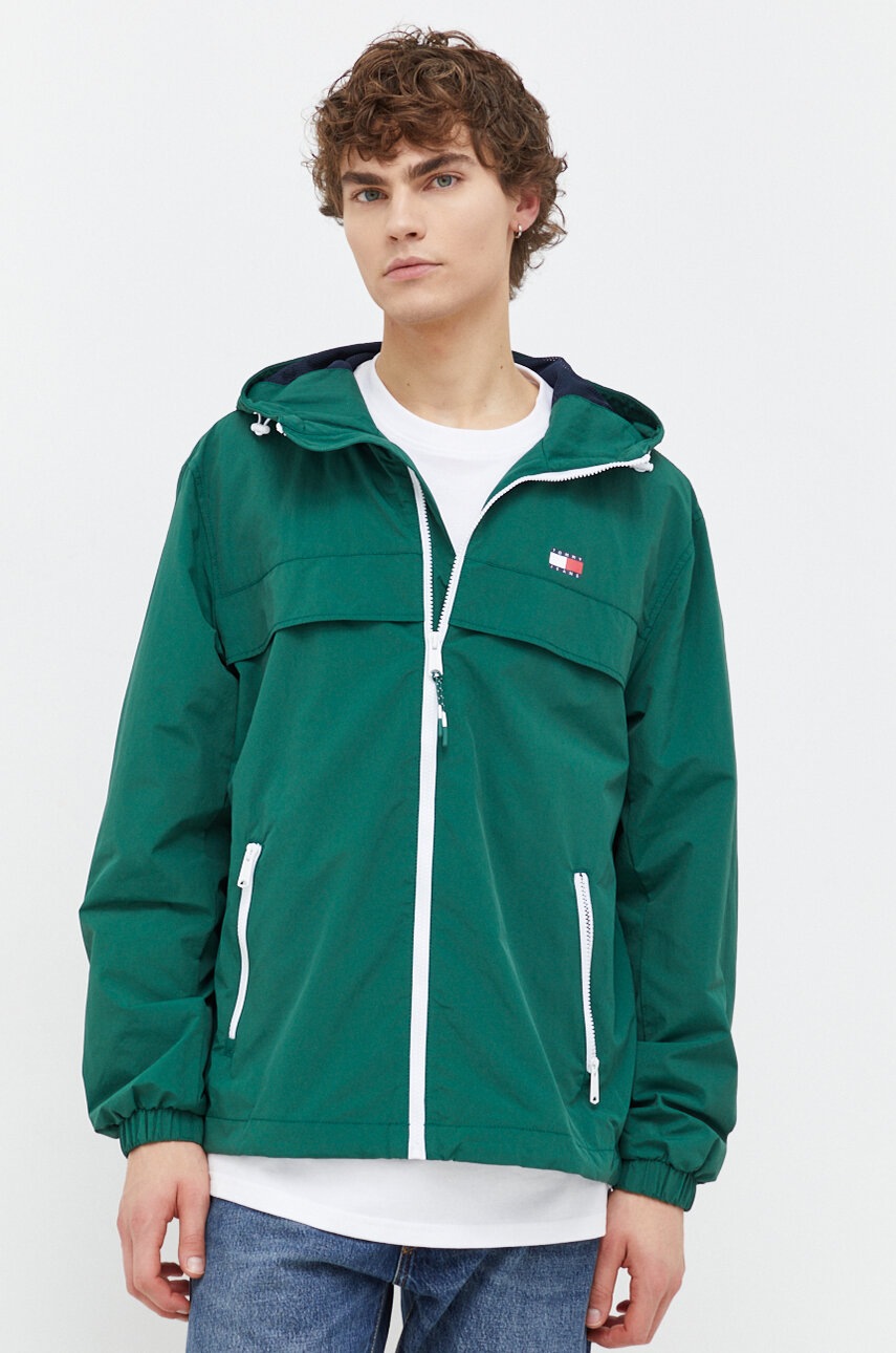 Tommy Jeans geacă bărbați, culoarea verde, de tranziție DM0DM17983