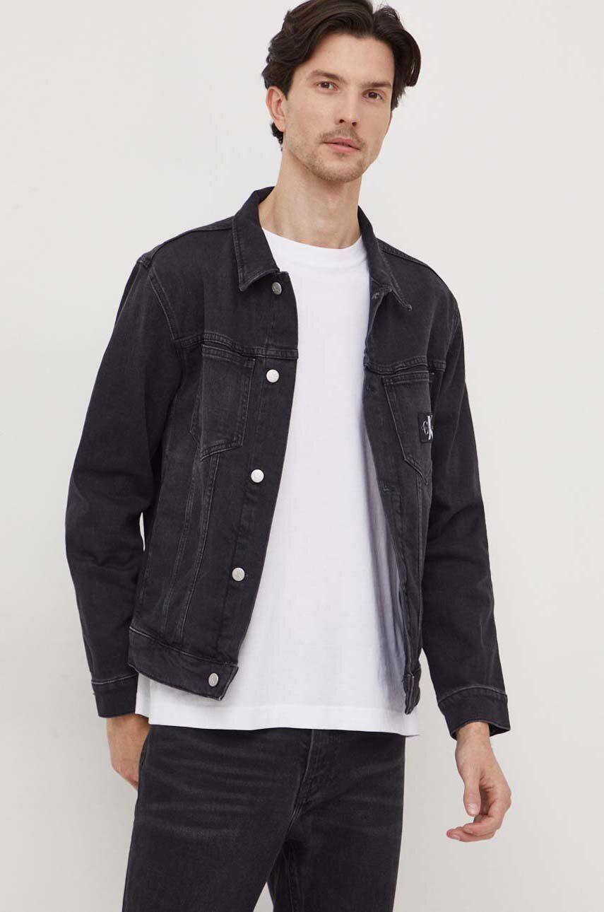 Levně Džínová bunda Calvin Klein Jeans pánská, černá barva, přechodná