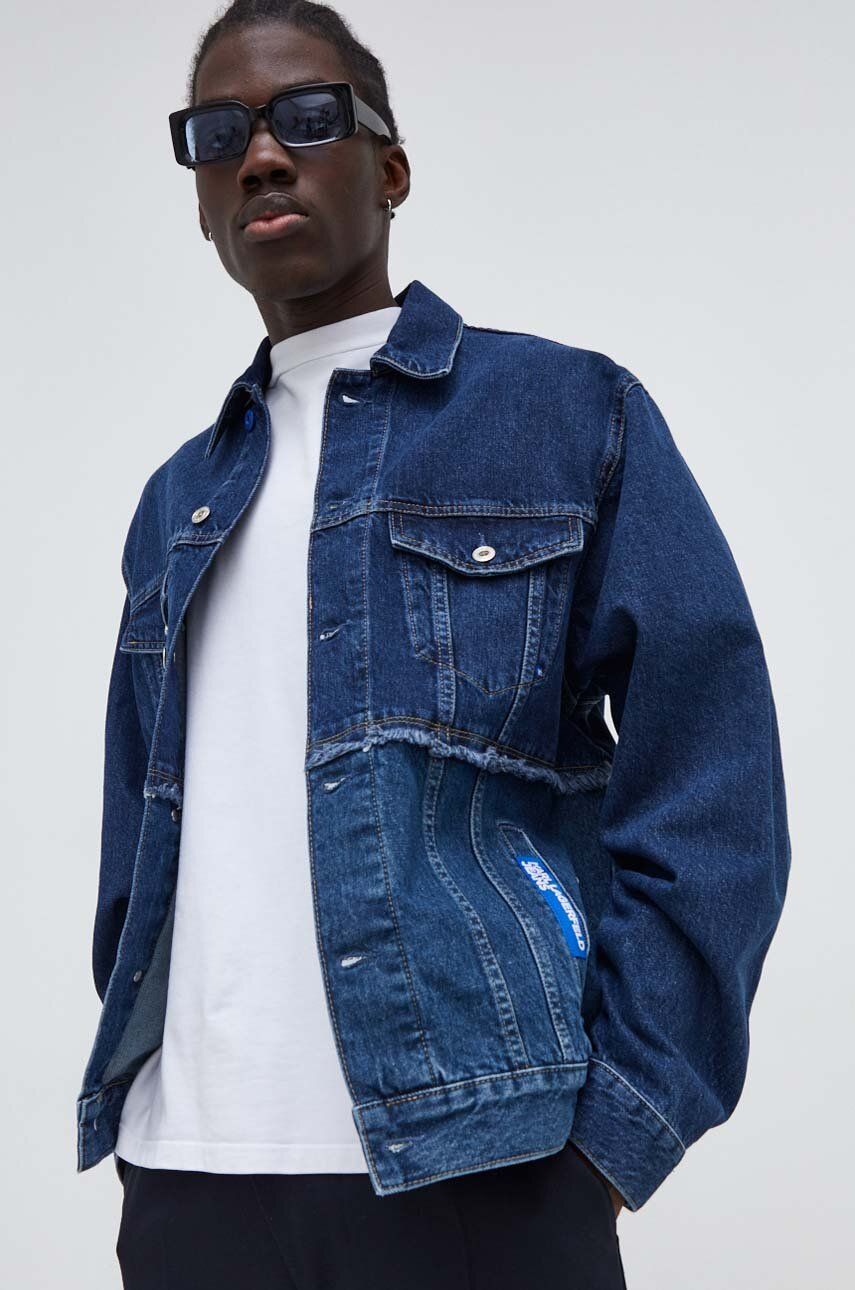 Džínová bunda Karl Lagerfeld Jeans pánská, tmavomodrá barva, přechodná, oversize