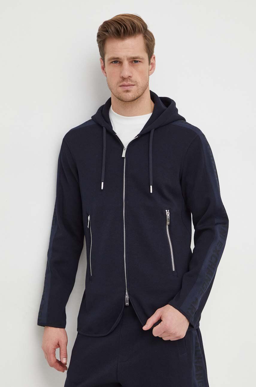 E-shop Mikina Armani Exchange pánská, tmavomodrá barva, s kapucí, vzorovaná, 3DZGLA ZJLGZ