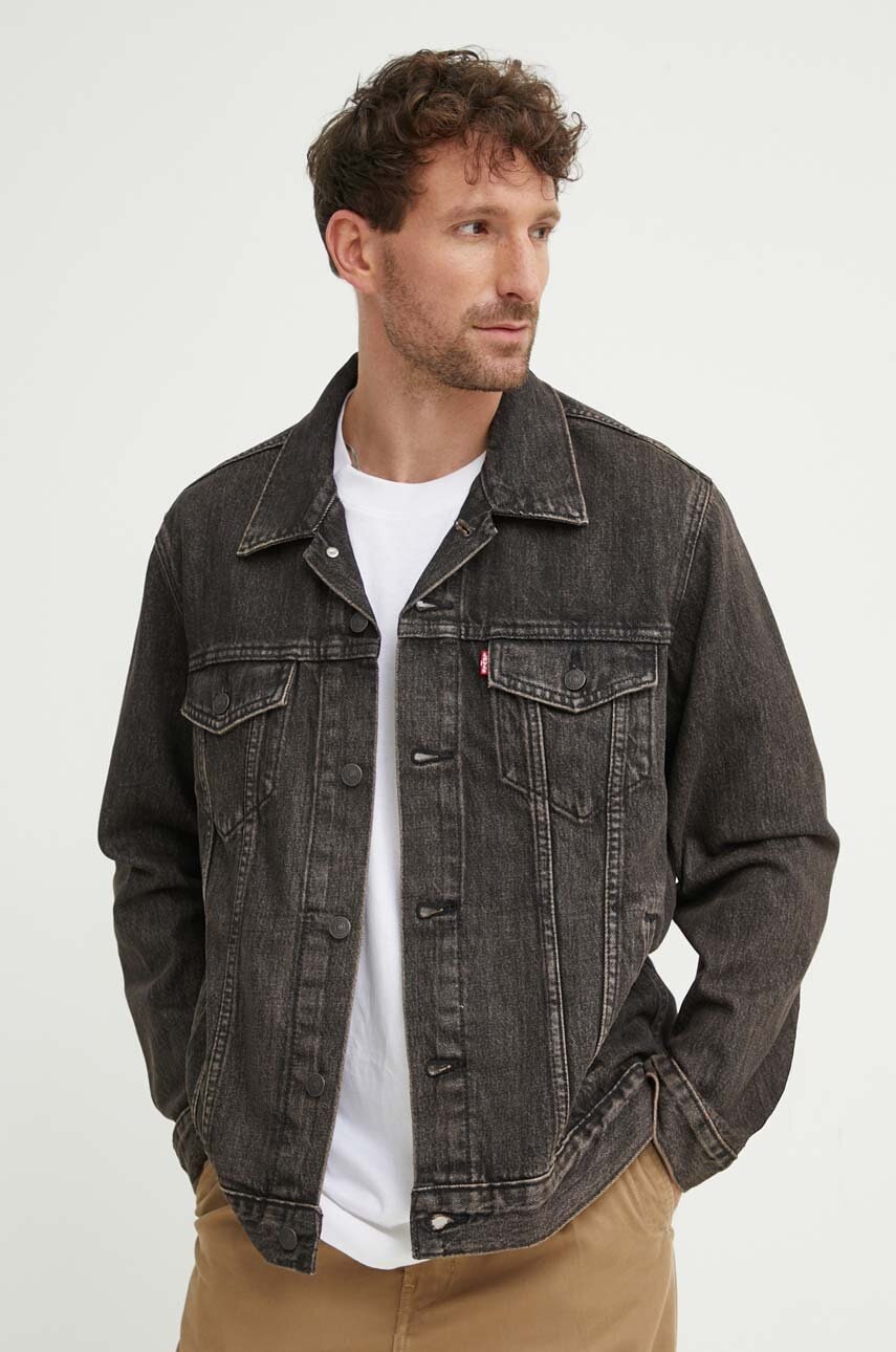 Levi's geaca jeans barbati, culoarea negru, de tranzitie Levi's geaca jeans barbati, culoarea negru, de tranzitie
