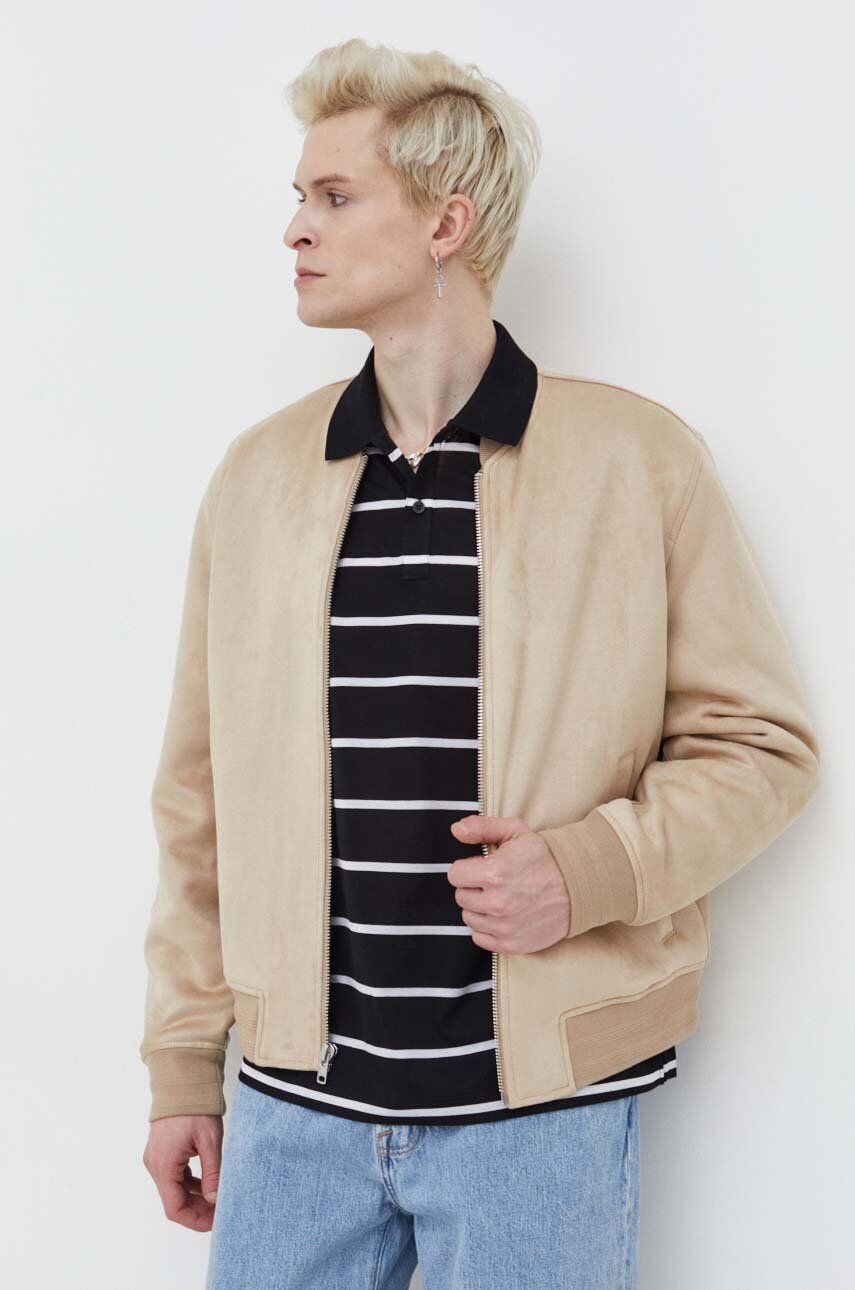 Abercrombie & Fitch geaca bomber barbati, culoarea bej,