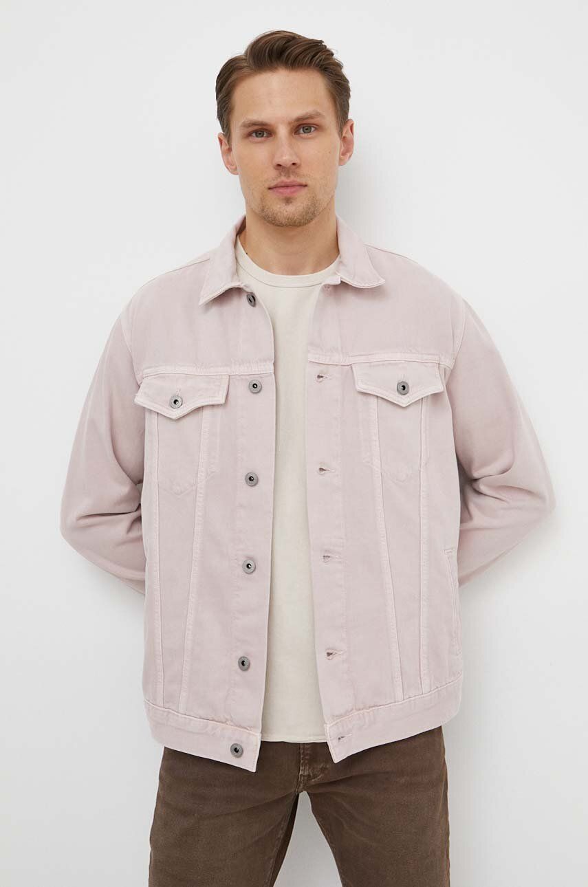 Levně Džínová bunda Pepe Jeans pánská, růžová barva, přechodná