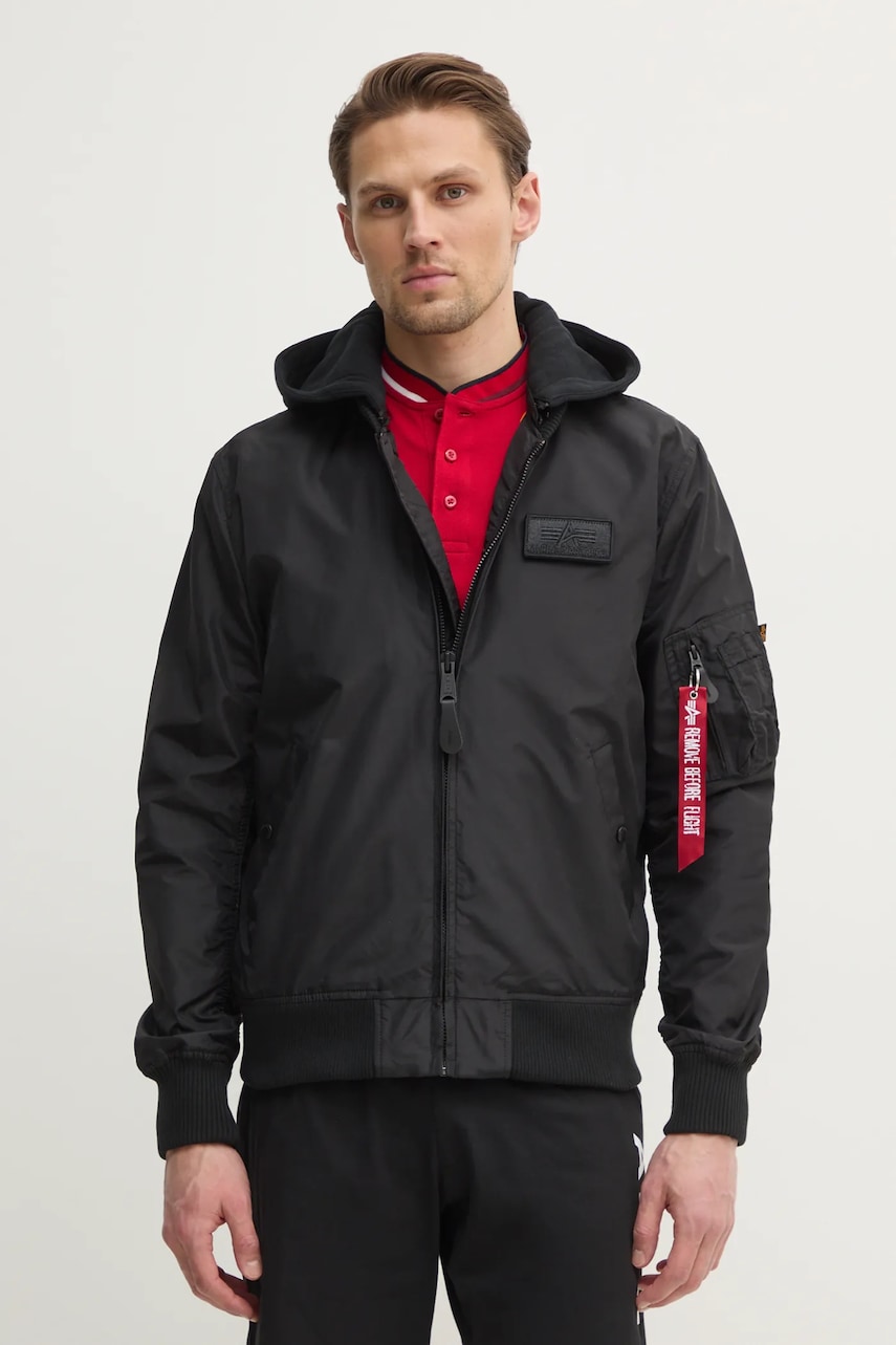 Alpha Industries geaca MA-1 TT Hood barbati, culoarea negru, de tranzitie, 196108 Alpha Industries geaca MA-1 TT Hood barbati, culoarea negru, de tranzitie, 196108