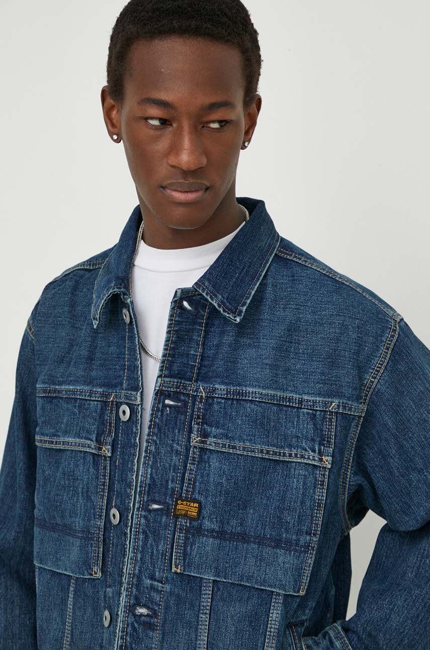 G-Star Raw geacă din denim bărbați, culoarea bleumarin, de tranziție G-Star Raw geacă din denim bărbați, culoarea bleumarin, de tranziție