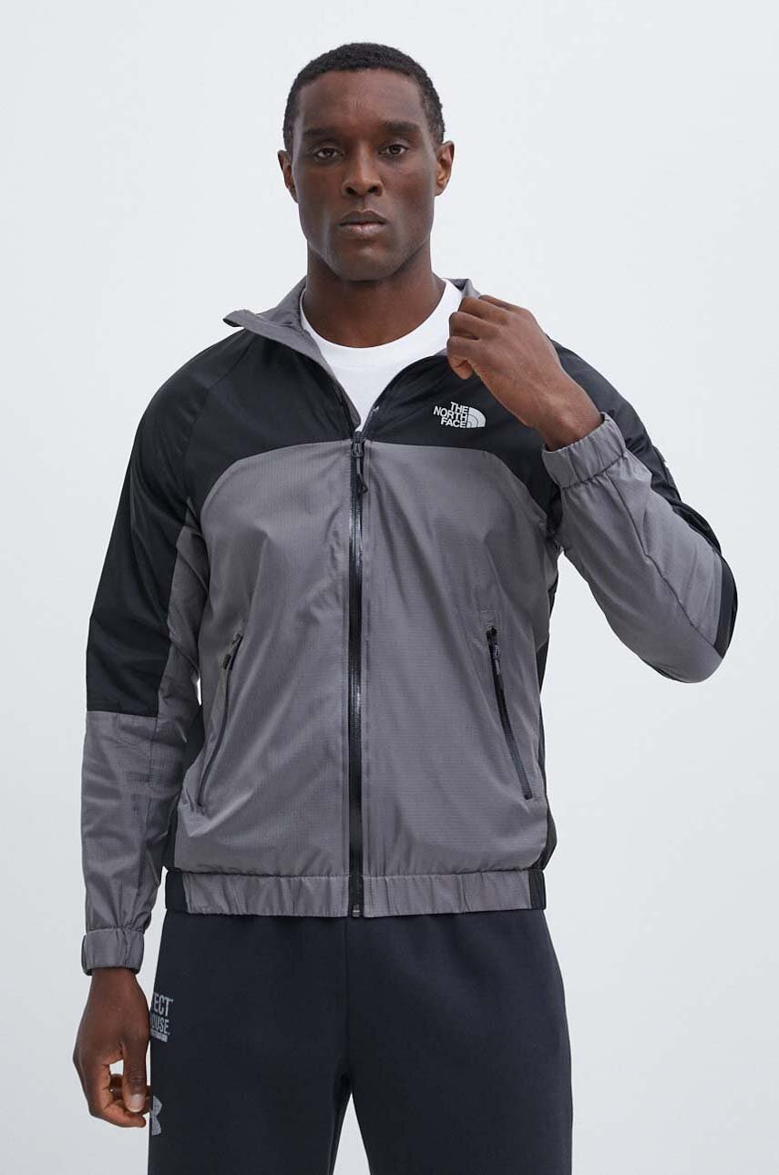 The North Face geaca Wind Shell Full Zip barbati, culoarea gri, de tranzitie, NF0A879FRPI1 The North Face geaca Wind Shell Full Zip barbati, culoarea gri, de tranzitie, NF0A879FRPI1