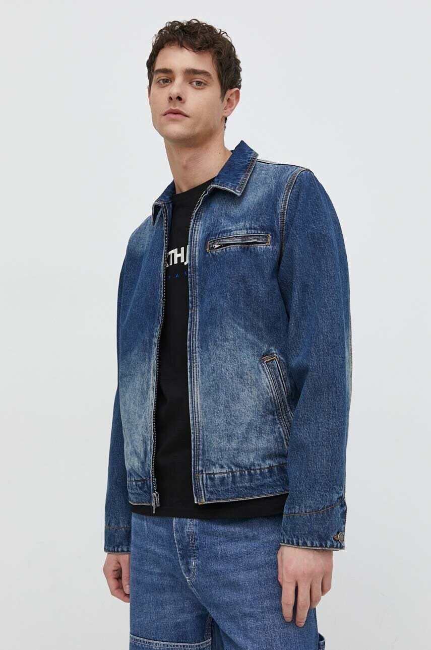 Levně Džínová bunda Guess Originals pánská, tmavomodrá barva, přechodná