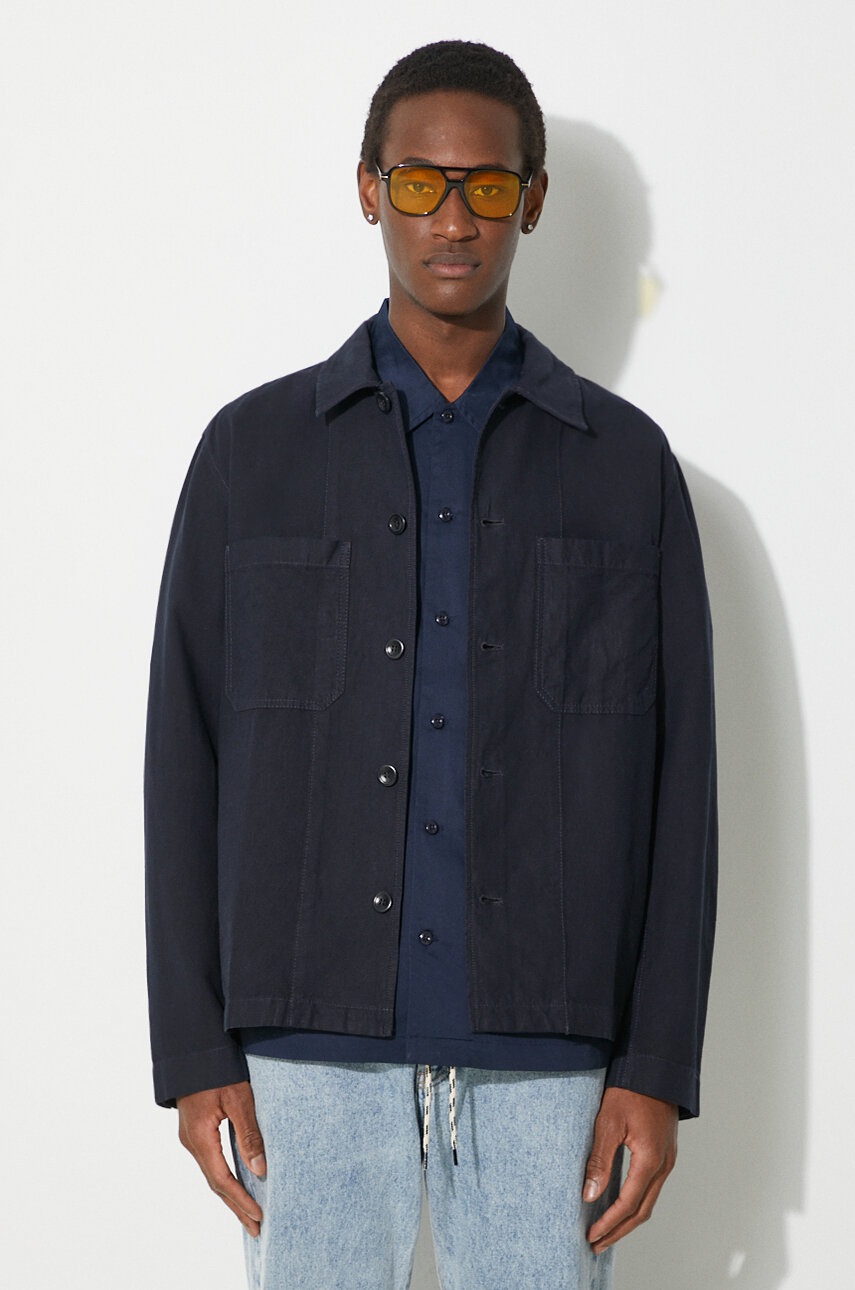 Norse Projects geacă cu aspect de cămașă Tyge Cotton Linen culoarea albastru marin, de tranzitie, oversize, N50.0244.7004
