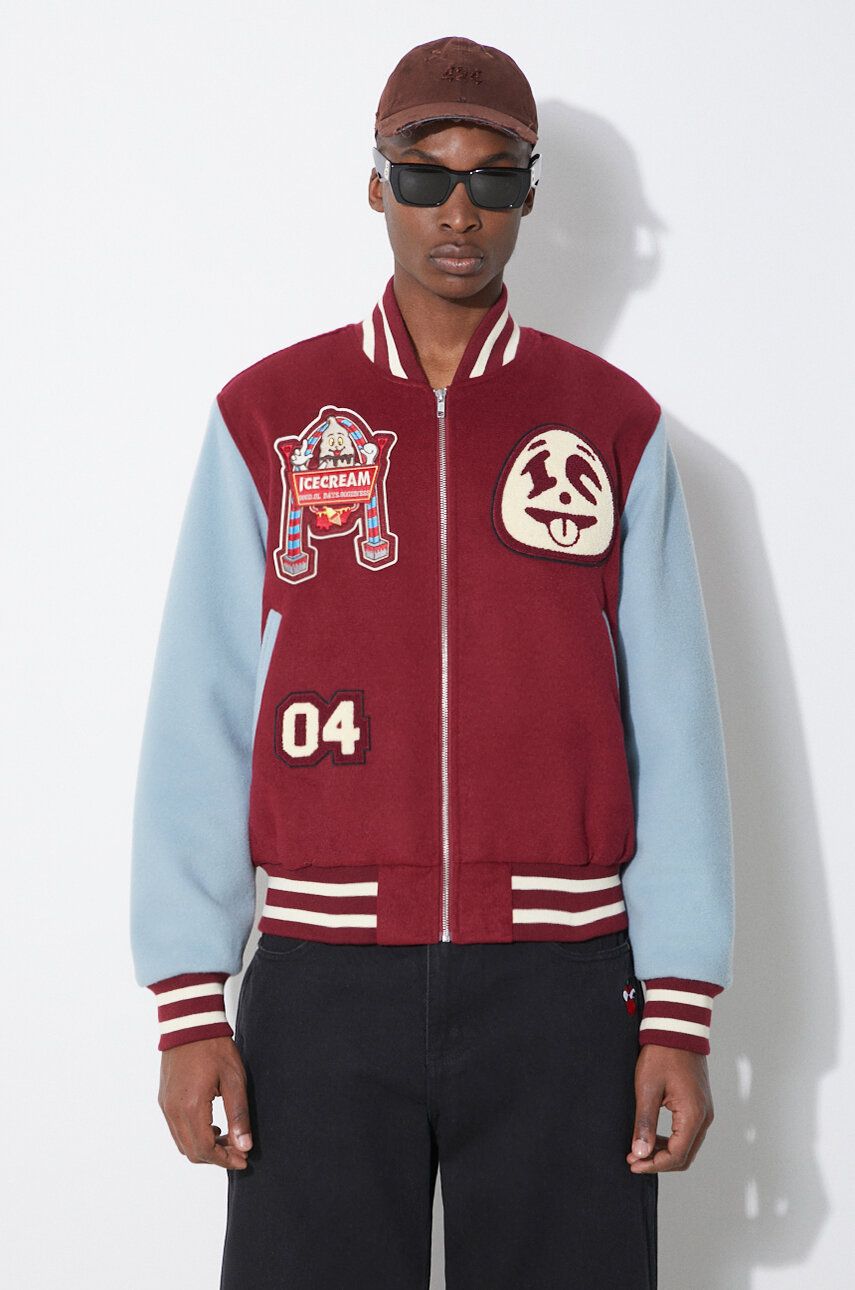 ICECREAM geaca bomber Diner Team Varsity barbati, culoarea bordo, de tranzitie, IC24106