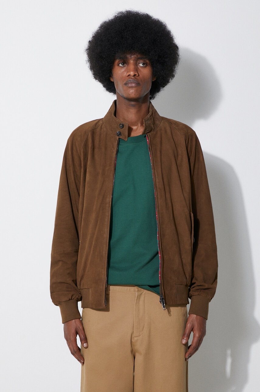 Baracuta geaca din piele intoarsa G9 Suede barbati, culoarea verde, de tranzitie, BRCPS0939