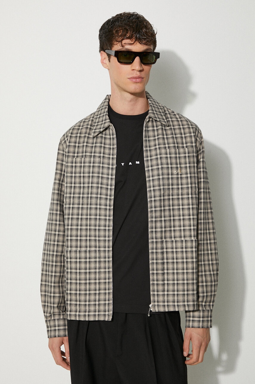 Awake NY geacă cu aspect de cămașă Lt Wt culoarea maro, de tranzitie, oversize, SP24-OT004 Awake NY geacă cu aspect de cămașă Lt Wt culoarea maro, de tranzitie, oversize, SP24-OT004