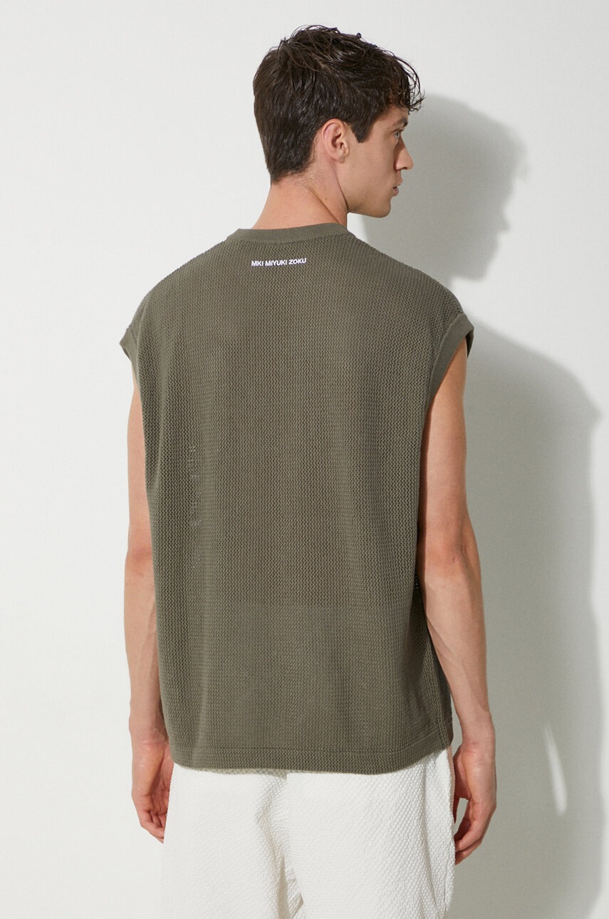 Βαμβακερό γιλέκο MKI MIYUKI ZOKU Loose Gauge Vest χρώμα: πράσινο, LOOSE.GAUGE.VEST φωτογραφία