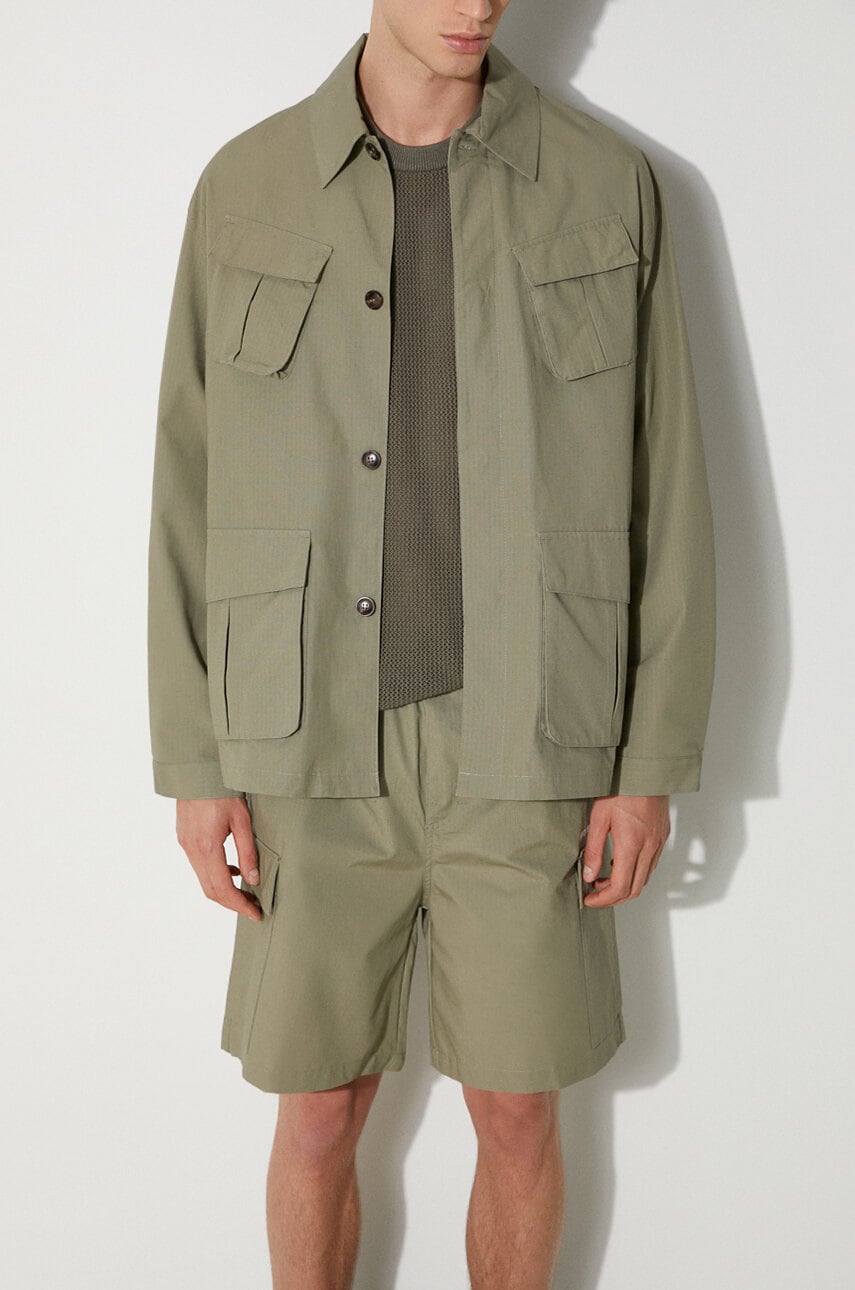 MKI MIYUKI ZOKU jacheta de bumbac Ripstop Cargo Jacket culoarea verde, de tranzitie, oversize, RIPSTOP.CARGO.JACKET MKI MIYUKI ZOKU jacheta de bumbac Ripstop Cargo Jacket culoarea verde, de tranzitie, oversize, RIPSTOP.CARGO.JACKET