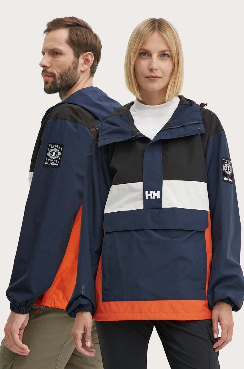 Nepromokavá bunda Helly Hansen tmavomodrá barva, přechodná, oversize