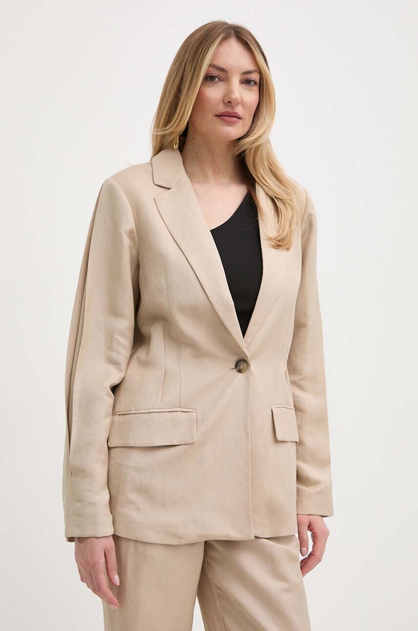 Levně Plátěné sako Twinset béžová barva, oversize, hladké