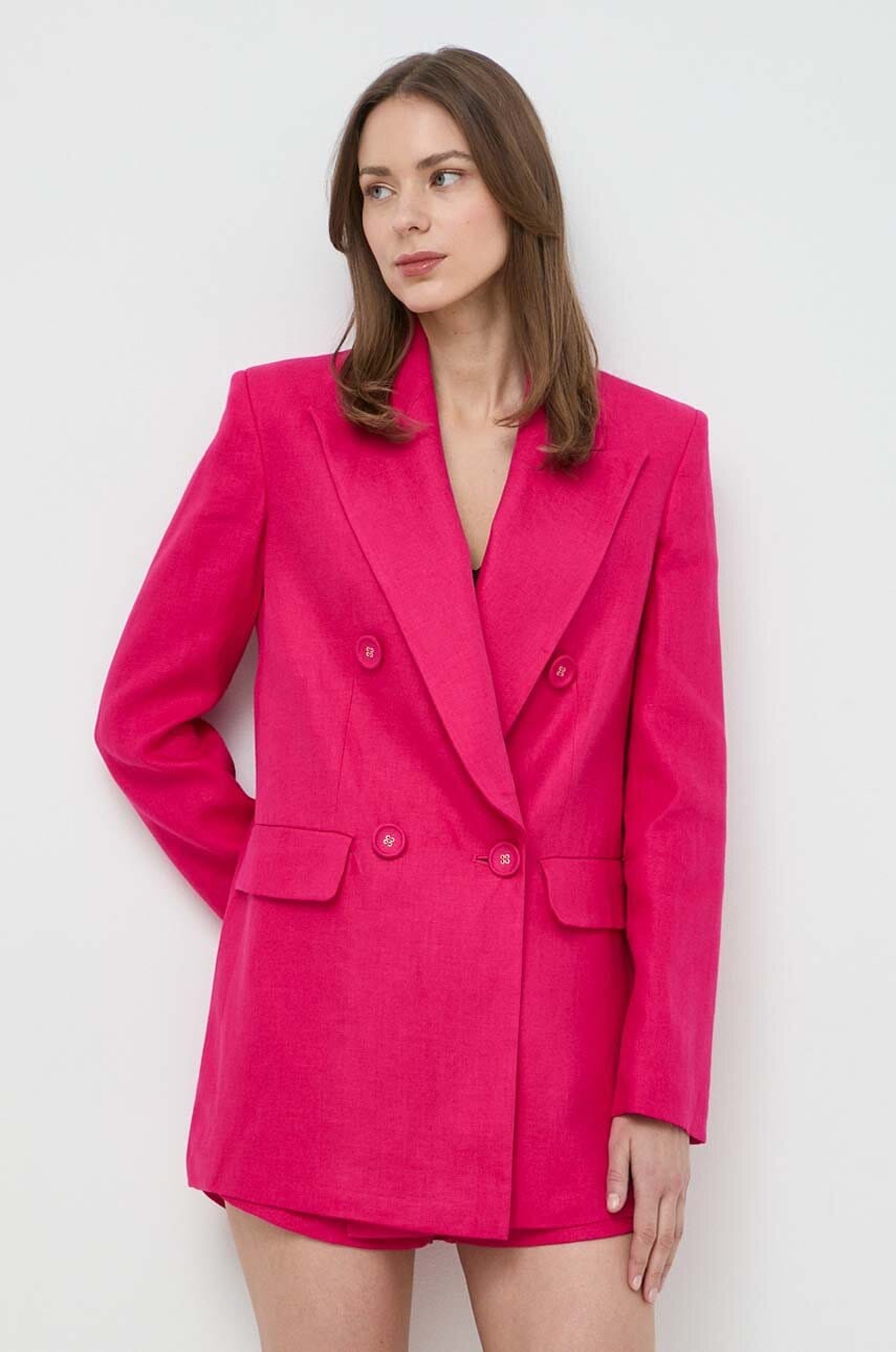 Luisa Spagnoli sacou de in VELINA culoarea roz, cu doua randuri de nasturi, neted, 540685
