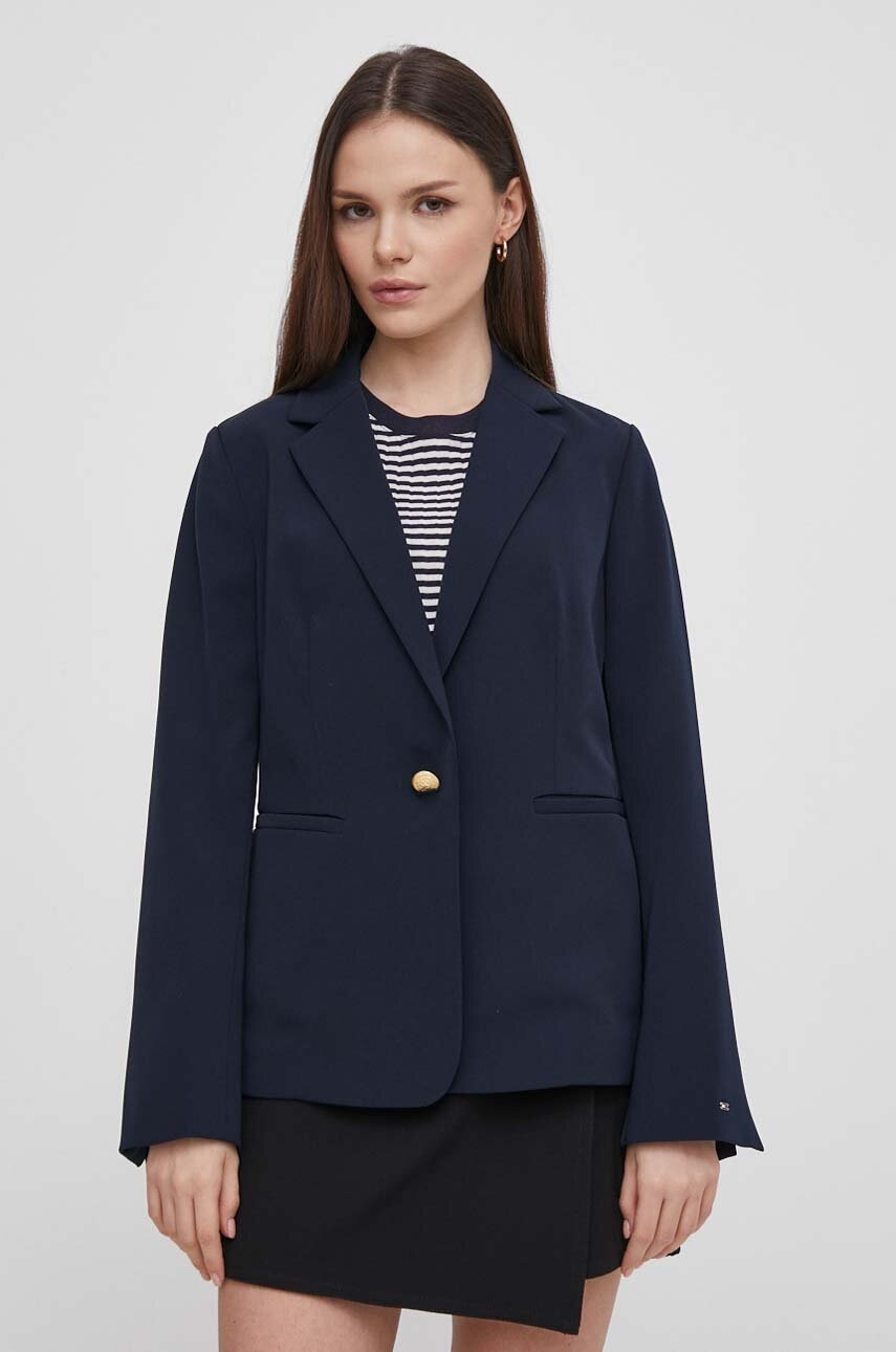 

Сако Tommy Hilfiger в тъмносиньо с едно копче изчистен дизайн WW0WW41772, Тъмносин