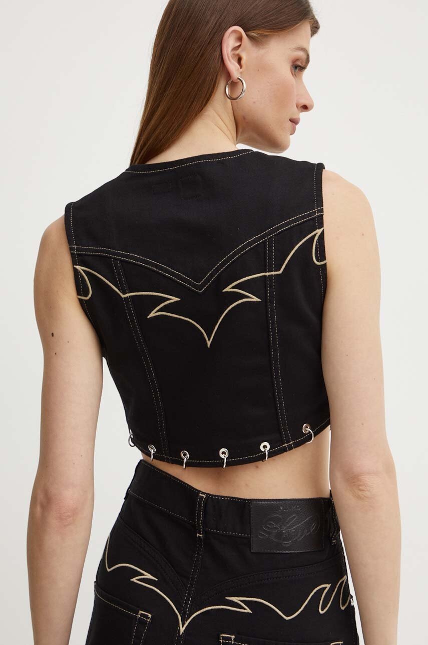 Γιλέκο τζιν Pinko χρώμα: μαύρο, 103625 A1VD φωτογραφία