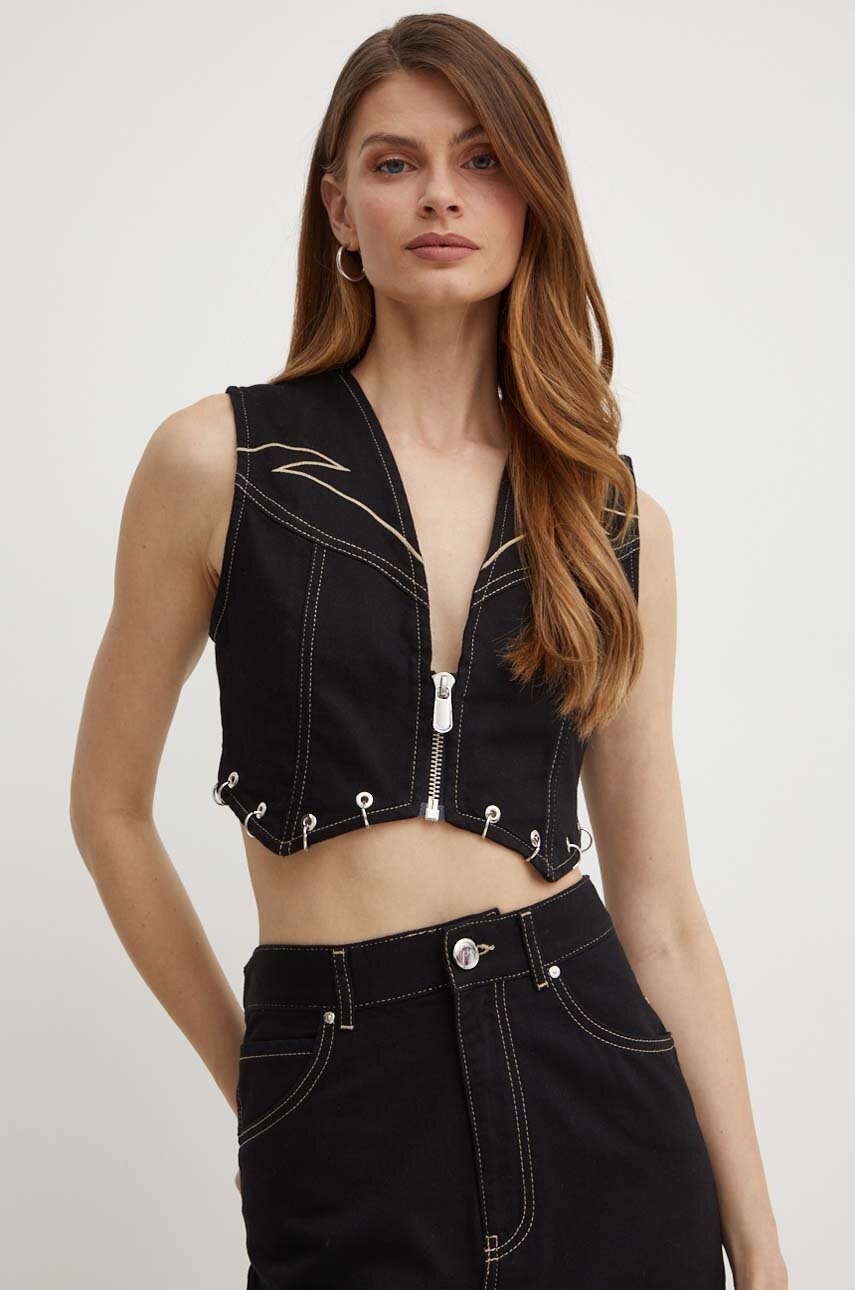 Γιλέκο τζιν Pinko χρώμα: μαύρο, 103625 A1VD φωτογραφία