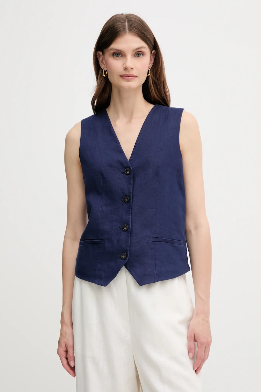 United Colors of Benetton vestă de in culoarea bej, un singur rand de nasturi