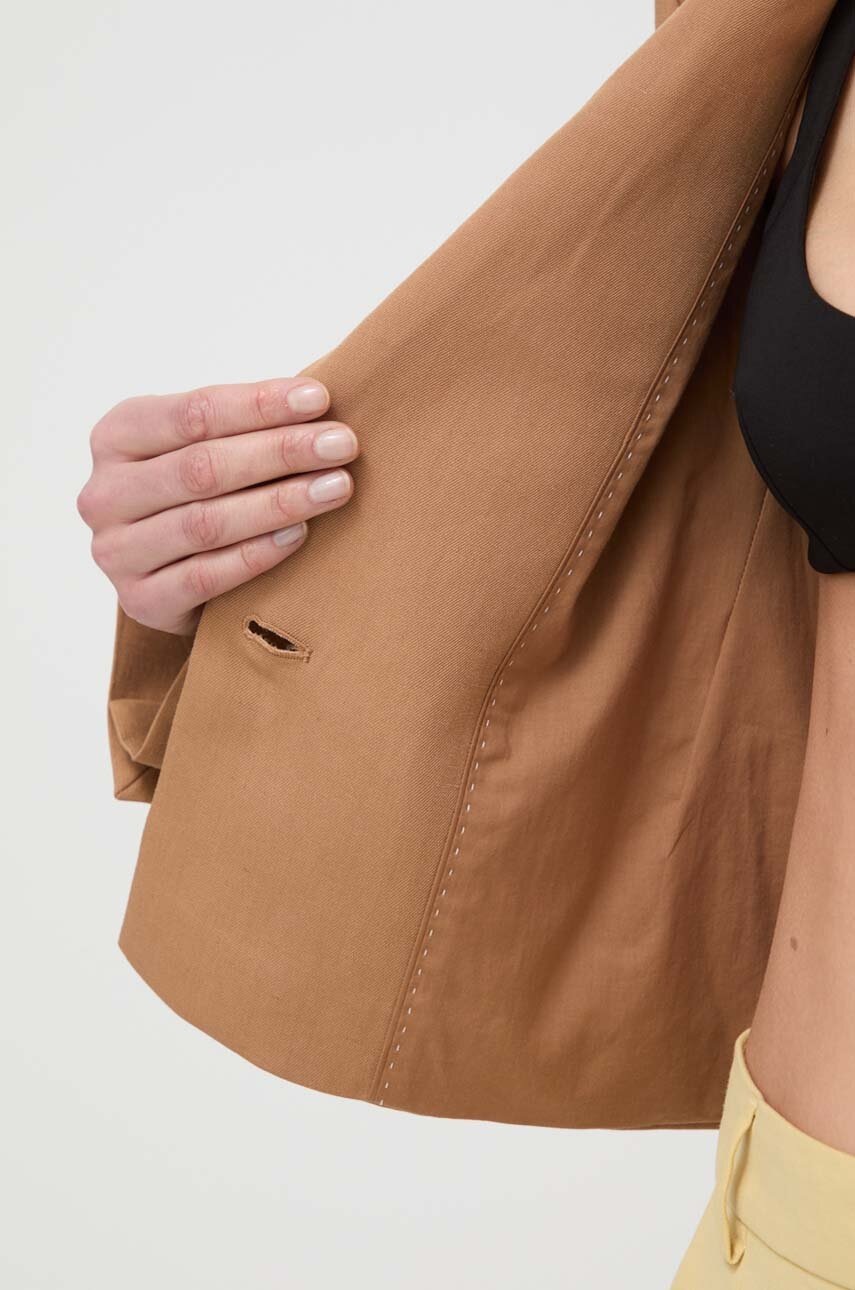 Піджак з домішкою льону Weekend Max Mara колір коричневий однобортний однотонна 