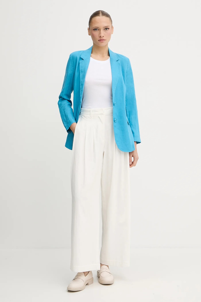 Льняной жакет United Colors of Benetton цвет зелёный однобортный однотонная