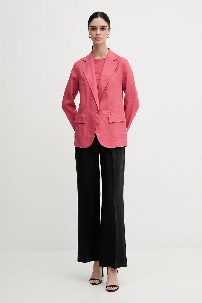 Льняной жакет Sisley цвет белый однобортный однотонная