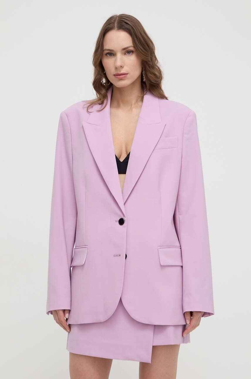 Karl Lagerfeld sacou din lana culoarea roz, un singur rand de nasturi, neted