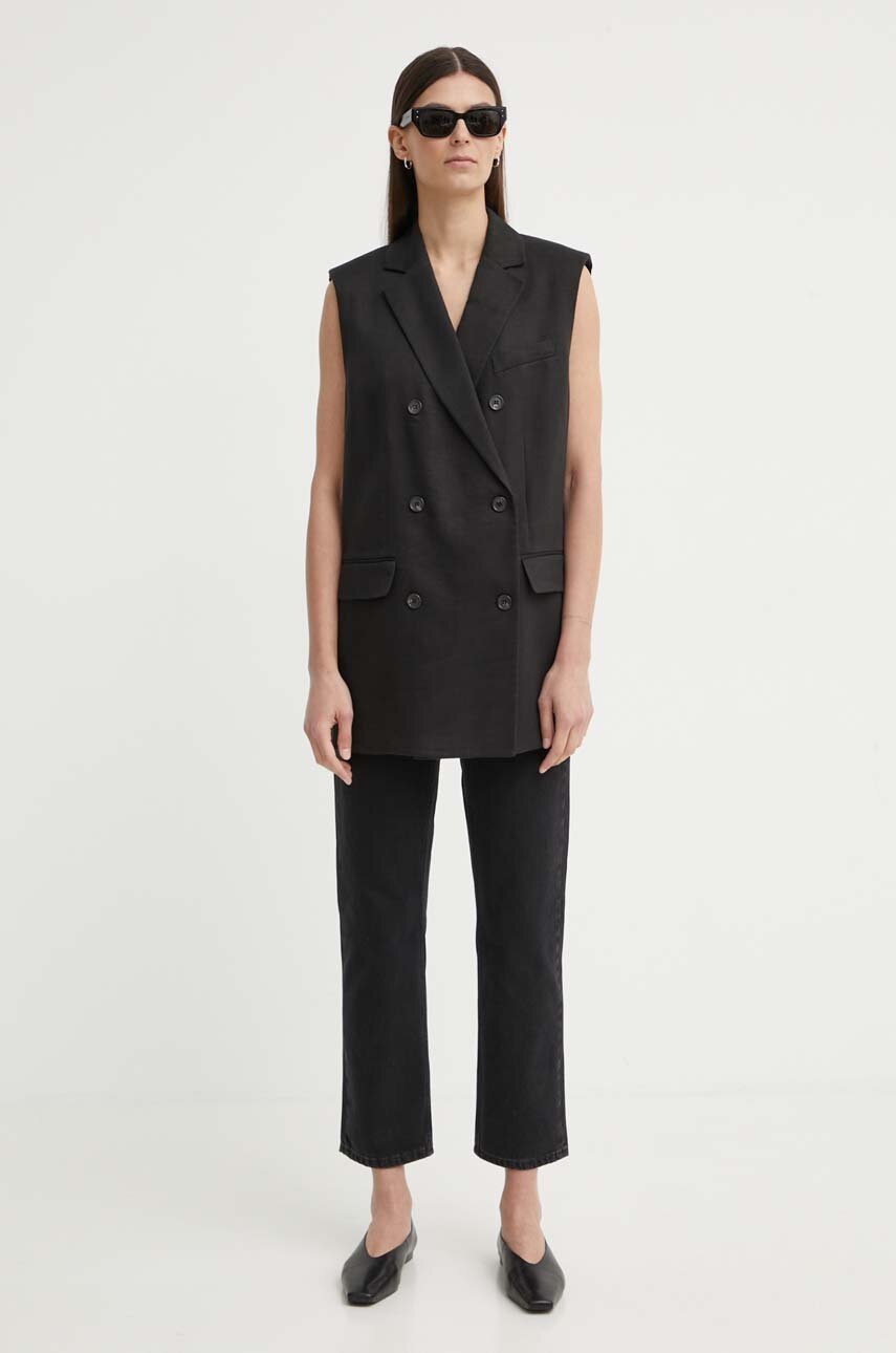 Λινό γιλέκο Theory χρώμα: μαύρο φωτογραφία