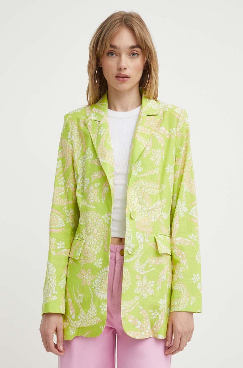 Never Fully Dressed blazer din amestec de in culoarea verde, un singur rand de nasturi, modelator