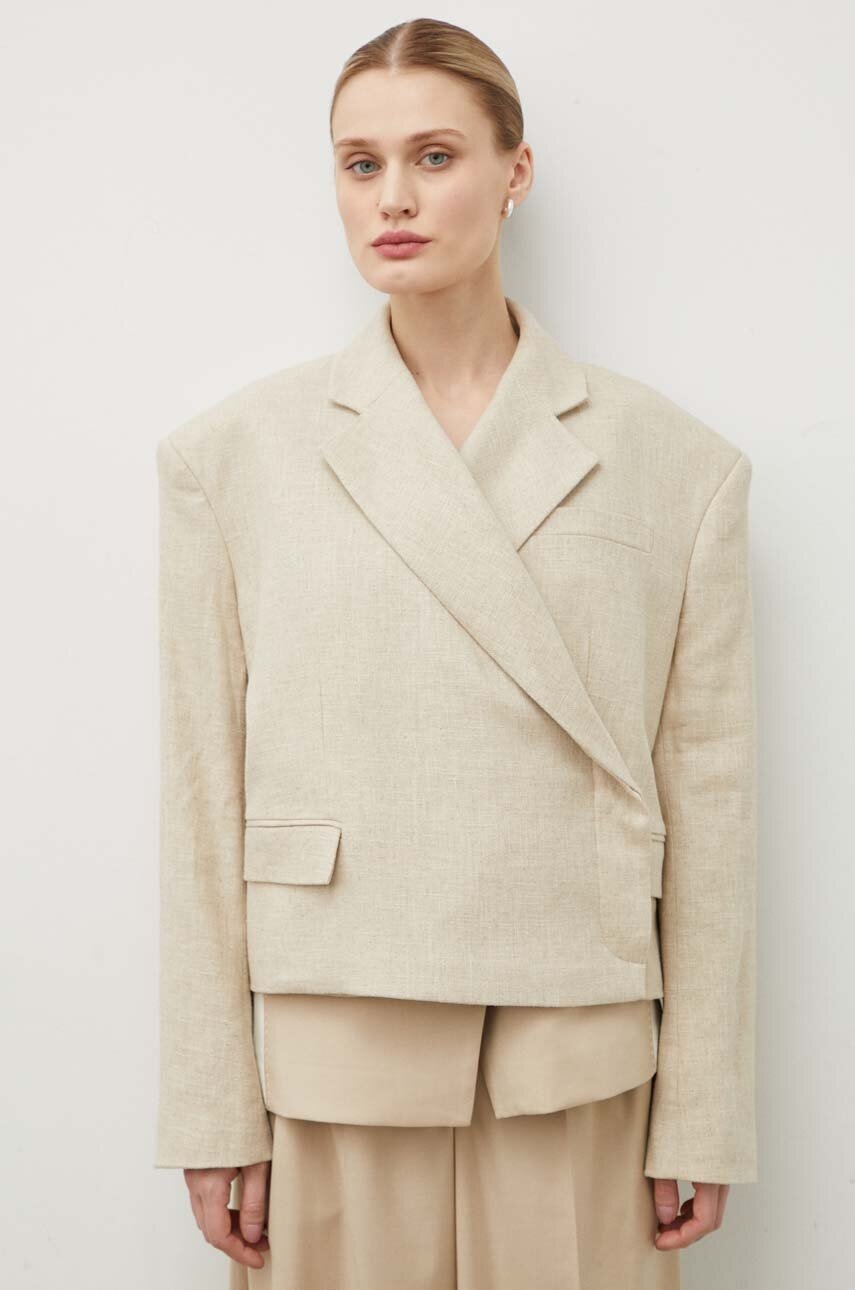 Λινό πανωφόρι Remain χρώμα: μπεζ φωτογραφία