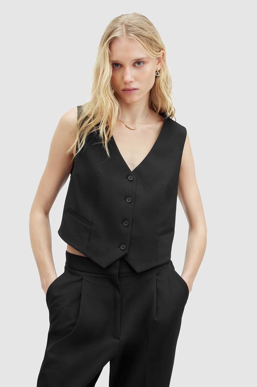 AllSaints vesta NELLIE WAISTCOAT culoarea negru, un singur rand de nasturi, WT512Z