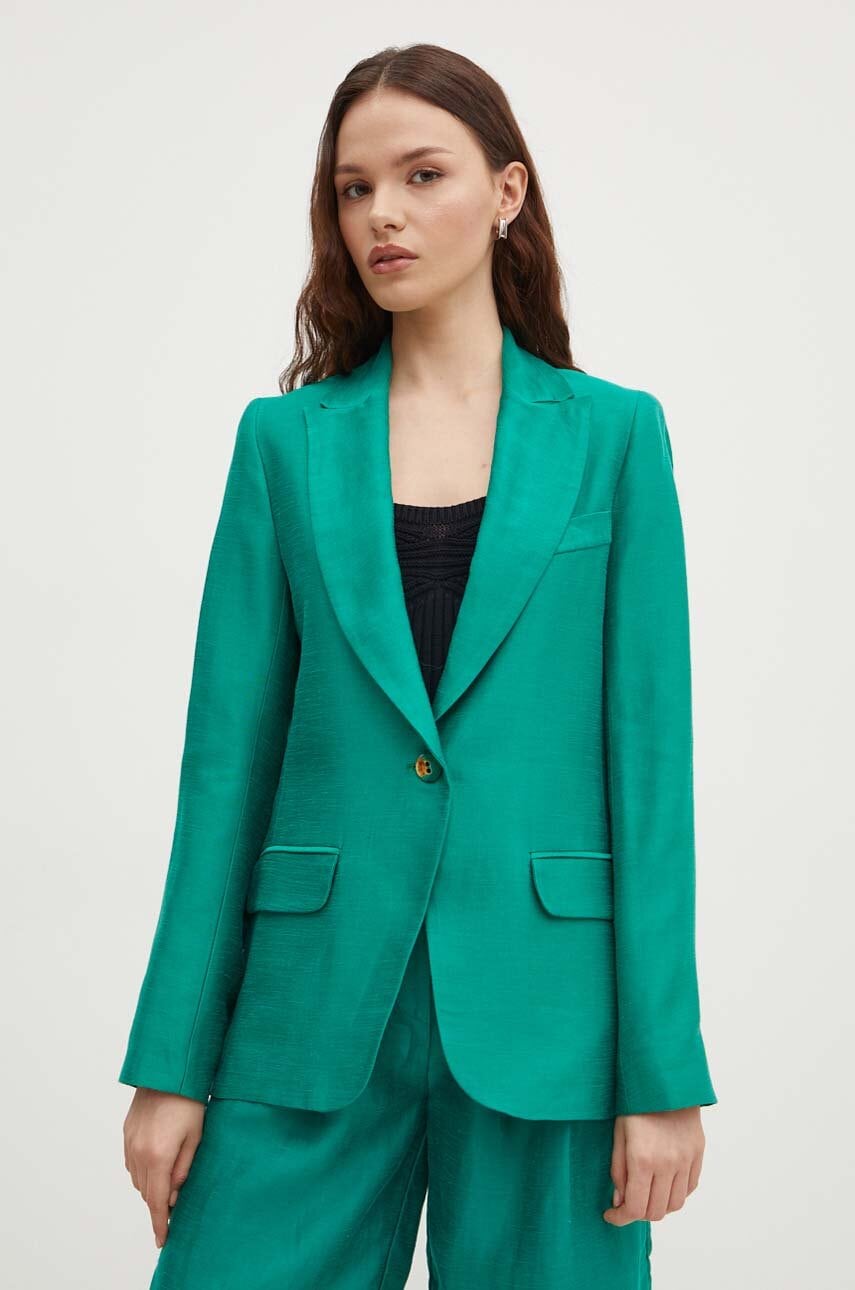 La Petite Française blazer din amestec de in VOYANTE culoarea verde, un singur rand de nasturi, neted La Petite Française blazer din amestec de in VOYANTE culoarea verde, un singur rand de nasturi, neted
