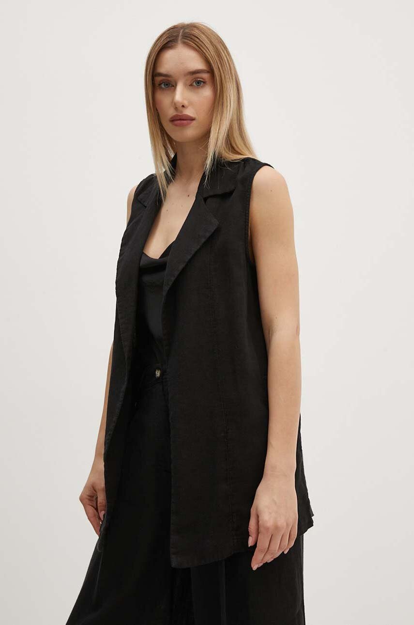 Sisley vestă de in culoarea negru, desfacut, 21I4LJ00L
